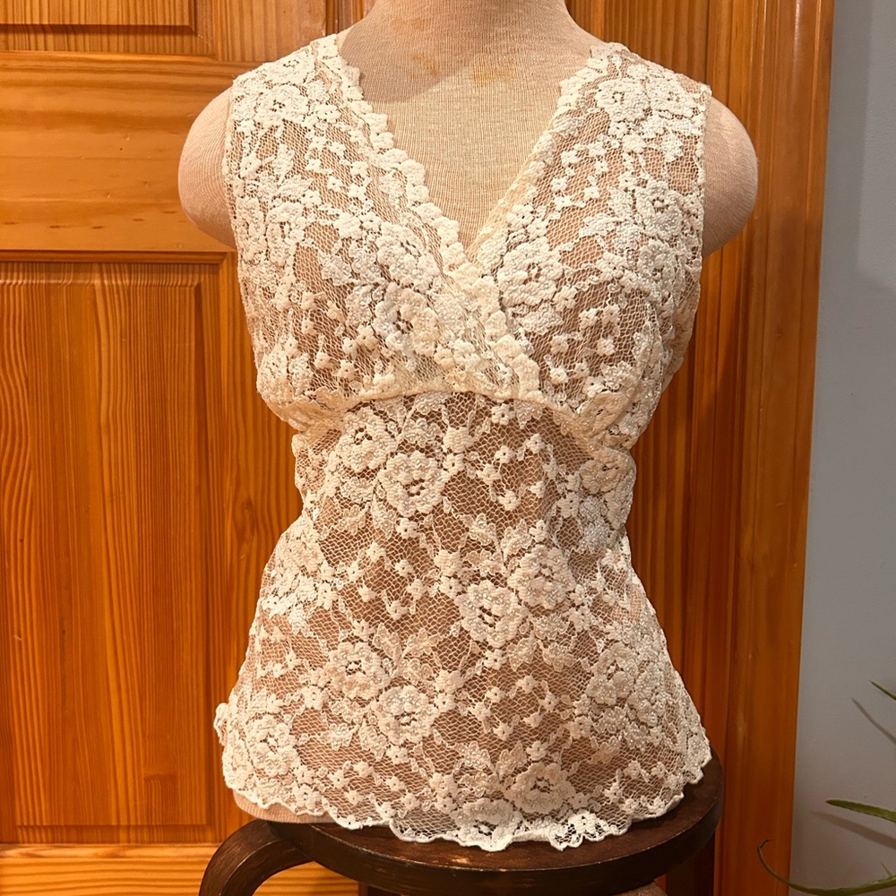 CAbi White Lace Top